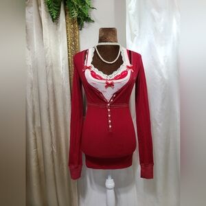 Rare ♡ Y2K ♡ Hollister Red Empire Waist Button Down Babydoll Henley